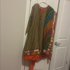 Brown and Orange Long Sleeve Dress